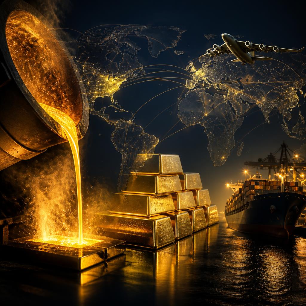 Gold granules and finished gold jewellery, mine to market